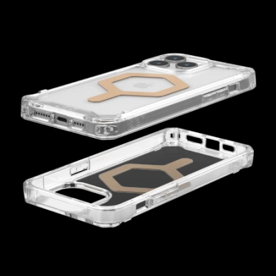 Mbrojtëse telefoni UAG Plyo Ice Gold për iPhone 15 Pro Max 6.7", me magnet MagSafe, transparente