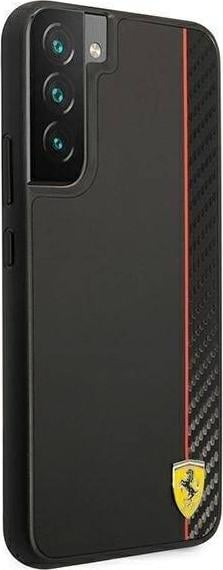 Futrollë telefoni Ferrari On Track Carbon Stripe FESAXHCS22MBK, për Samsung Galaxy S22+, kapak i fortë, e zezë