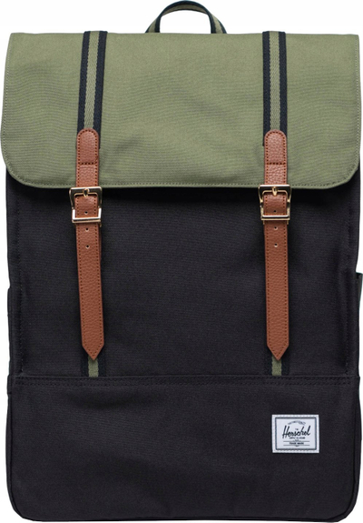Çantë shpine Herschel Survey me vend për laptop 15", material EcoSystem, e zezë me jeshile