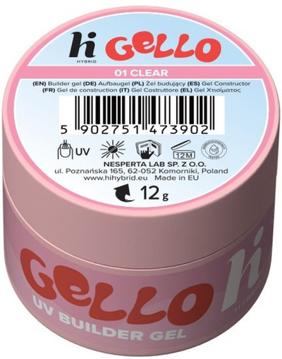 Xhel ndërtues për thonj Hi Hybrid Gello #01 Clear, transparent, 12g