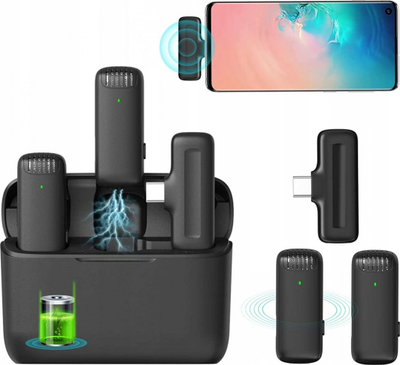 Mikrofon pa tela Ulanzi J12 SB7144, lavalier dyfishtë, USB C, i zi