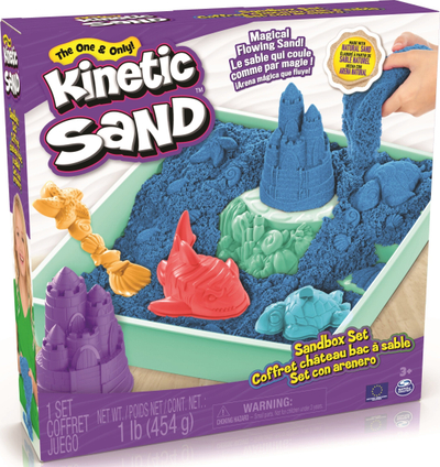 Set rërë kinetike Spin Master Kinetic Sand Sandbox, tabaka me dy kate, rërë blu