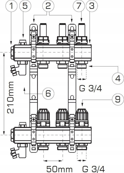 Manifold ngrohje Ferro TG.F.ROZ.RZP12S, 12 dalje, me valvola termostatike dhe flowmeter
