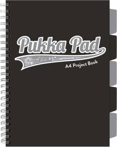 Fletore spirale Pukka Project Book, A4, 100 fletë, kapak i fortë i zi, set me 3 copë