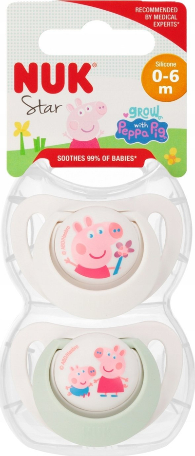 Biberon NUK Star Peppa Pig, 0-6 muaj, set 2 copë, shumëngjyrësh