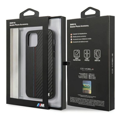 Mbulesë telefoni BMW M Collection Carbon Stripe për iPhone 12 mini, lëkurë PU, e zezë