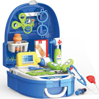 Set lojrash doktor Woopie Little Docs, 20 copë, në çantë-shpine, blu
