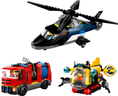 Lodër ndërtimi LEGO City 60462 Helicopter Firefighters Submarine, set shpëtimi