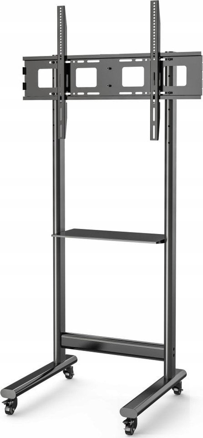Karrocë TV për TV LCD/LED 50–90\", lartësi e rregullushme, me raft, e zezë