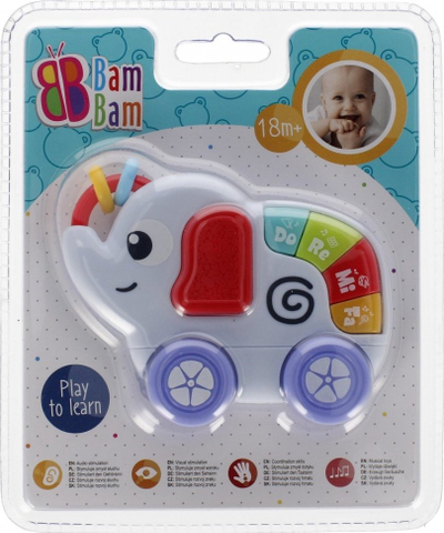 Музичка играчка BAM BAM музичко слонче 482392, со светла, многуобојна