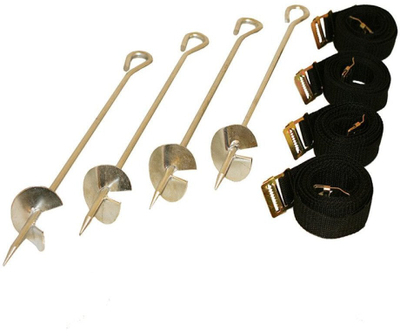 Set spiranca stuhie për trampolinë, 4 copë, me rripa 135 cm, metalik e zezë
