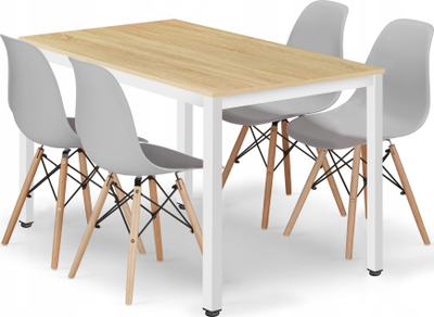 Set tavoline ngrënie Tessa, 120x60 cm, 4 karrige Osaka, lis i çelët dhe gri