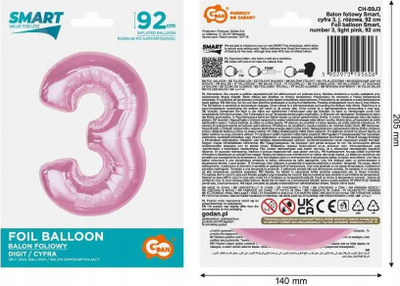 Balonë numri Number Light Pink, 92 cm, numri 3, rozë e butë
