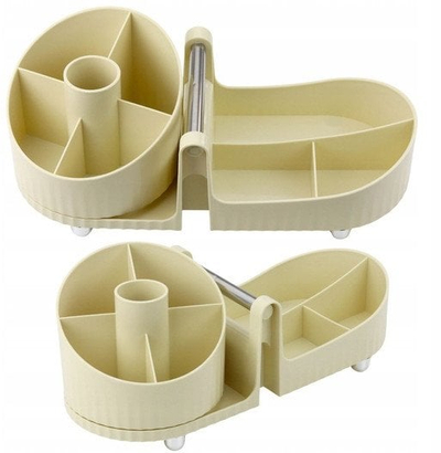 Организер за козметика и канцеларија Cosmetics Organizer, со рачка, ротирање 360°, беж