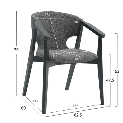 Kolltuk ngrënieje Yeger 62,5x60x79Hcm (HM9995.01), zezë/ gri