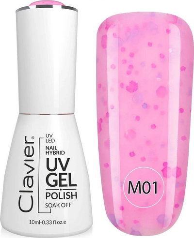 Llakk hibrid për thonj Clavier Brocade Particles Glitter M01, UV LED, 10ml, rozë