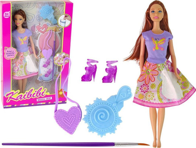 Kukull LeanToys Doll me flokë të gjatë, 29 cm, fustan për pikturim, shumëngjyrëshe