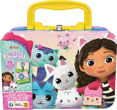 Loja me memorie me letra Gabby's Dollhouse, 72 letra, kuti metalike, rozë