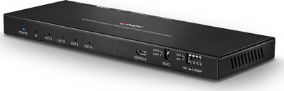 Splitter HDMI Lindy 38231, 4 porta 4K UHD, dalje audio optike edhe analoge, i zi