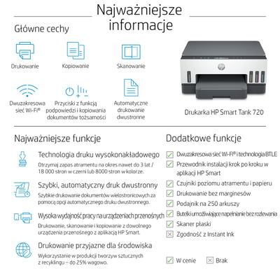Printer multifunksional HP Smart Tank 720 AIO, termike, i zi
