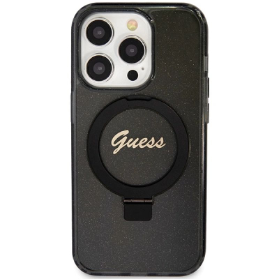 Futrollë Guess GUHMP15XHRSGSK për iPhone 15 Pro Max, MagSafe, me bazament unazë, e zezë