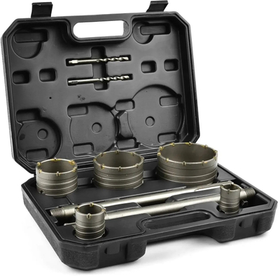 Set sharra rrethore për beton Hole Saw, 9 copë, karbid, në kuti plastike