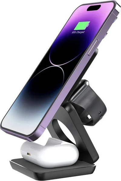 Karikues wireless 3‑në‑1 1stCOOL Folding, MagSafe, 15W, USB‑C, i zi