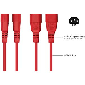 Kabllo zgjatëse rryme kabelmeister C14 në C13, 0.5m, 10A 250V, e kuqe