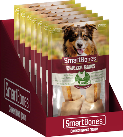 Kocka përtypëse për qen SmartBones Chicken Bones Medium, pa lëkurë, 2 copë