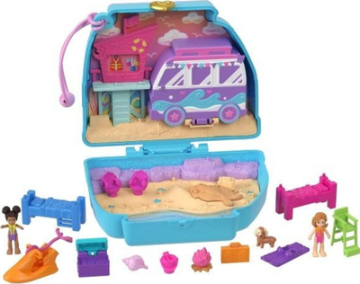 Set lodrash Polly Pocket Seaside Puppy Ride, kompakt për udhëtime, 12 aksesorë, shumëngjyrësh