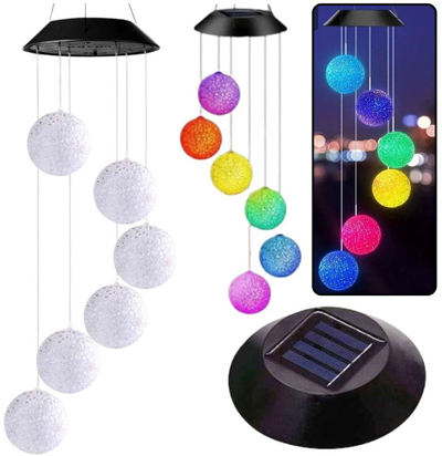 Llambë kopshti solare Lean me LED, zile dhe toptha shumëngjyrëshe, 70 cm