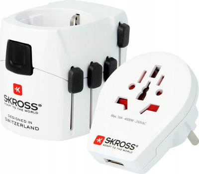 Adapter udhëtimi Skross PRO World USB 7A, universal, me dalje USB, i bardhë