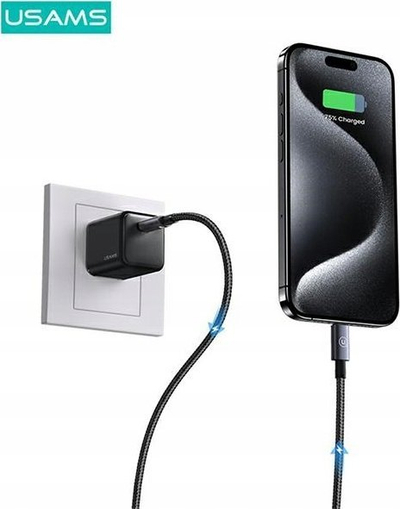 Kabllo karikimi Usams Usa001352 USB C në Lightning, 0.25 m, 30W, i zi