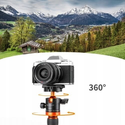 Kokë tripodi K&amp;F Concept BH-28L, mban deri në 10 kg, montim 1/4" 3/8", e zezë