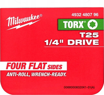 Bit Torx Milwaukee 4932480796 T25, drive 1/4", metalik