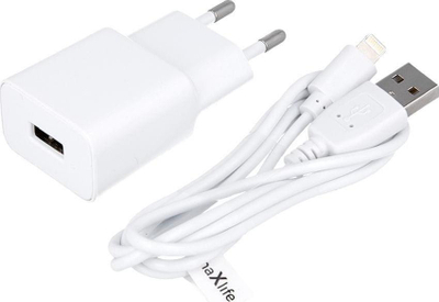 Karikues për iPhone Maxlife MXTC-01, 2.1A, kabllo 1m Lightning, i bardhë