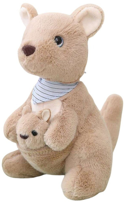 Lodër pelushi LEAN Toys kangur me bebe, 23cm, kafe