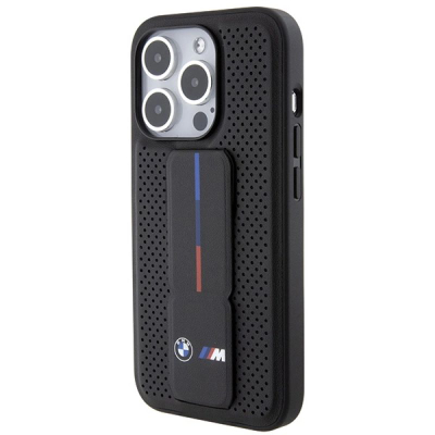 Kapak telefoni BMW Grip Stand, iPhone 15 Pro, me mbajtëse, i zi
