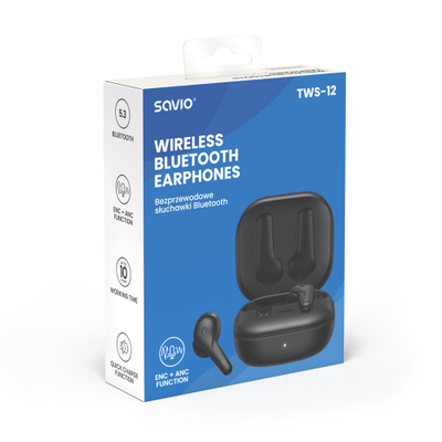 Kufje Savio TWS-12, Bluetooth 5.3, ANC, të zeza