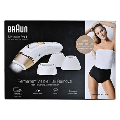 Depilator IPL Braun Silk·expert Pro 5 PL5382, SkinPro 2.0, për trup dhe fytyrë, i bardhë
