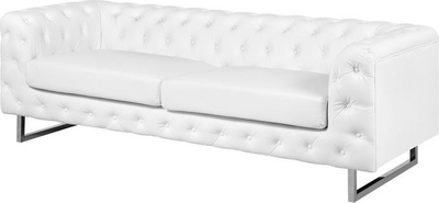 Divan 3 vendsh VISSLAND, lëkurë artificiale, stil Chesterfield, i bardhë