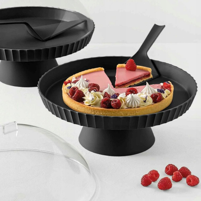 Qëndrim torte me kapak kupolë dhe shpatull, polipropilen, mat, i zi