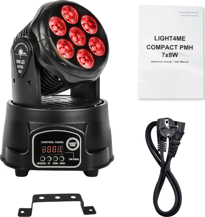 Reflektor LED që lëviz Light4Me COMPACT PMH 7x8W, RGBW, DMX512, i zi