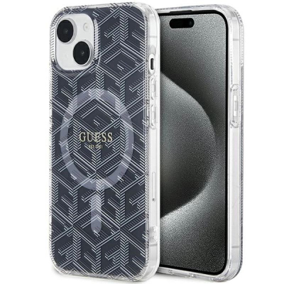 Këllëf telefoni Guess GCube MagSafe për iPhone 15 14 13, TPU PC, i zi