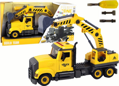 Lodër kamion vinç Leantoys Assembly One, me kaçavidë për montim, ngjyrë e verdhë