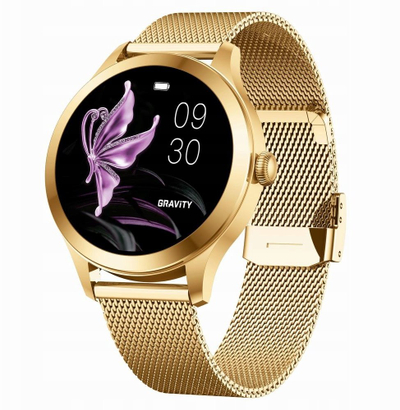 Smartwatch Gravity GT25-2 PRO, AMOLED 1.19", 2 rripa, i bardhë dhe i artë