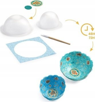 Set artizanati Djeco Do It Yourself Sea Paper Bowls, 2 tasa letre, mosha 7-12 vjeç, blu