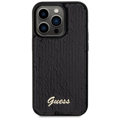 Mbulesë telefoni Guess Sequin Script Metal për iPhone 13 Pro 13 6.1", hardcase, e zezë