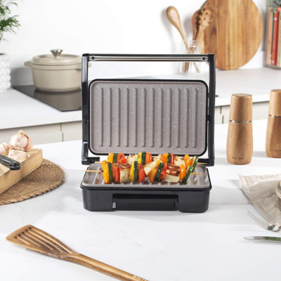 Grill elektrik Salter Panini Grill AND Panini, 750W, 23x14.5cm, inox i argjendtë