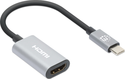 Kabllo Manhattan USB C në HDMI, 4K 60Hz, USB 3.2 Gen1, 11cm, zi argjend